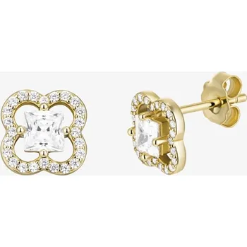 Šperk Pozlacené stříbrné náušnice čtyřlístek Lucky Leaf s kubickou zirkonií Preciosa