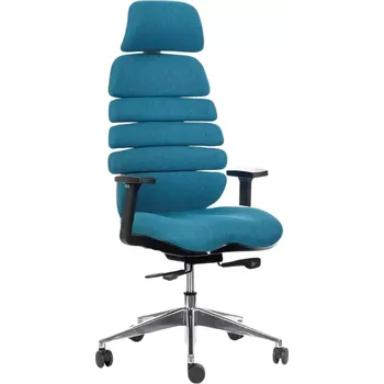 Kancelářská ergonomická židle SPINE s podhlavníkem — látka, nosnost 130 kg, více barev Tyrkysová