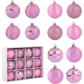 Vánoční dekorace Sada růžových vánočních koulí 12 ks, průměr 6 cm