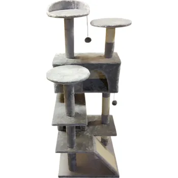 Chovatelství Stabilní škrabadlo pro kočky s pelíšky a boudičkami – výška 131 - šedé