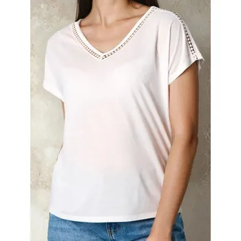 Dámská halenka Sinsay - Blůza z viskózy s krajkovými vložkami - krémová - 740IN-01X - 740IN-01X-L