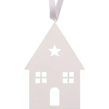 Vánoční dekorace Kovový domek na zavěšení bílý 7 x 9,5 cm