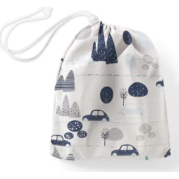 Školní sáček Bavlněný pytlík/sáček na přezůvky Sandra SA-685 Modrá auta mezi stromy na bílém