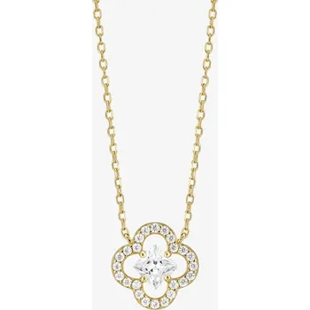 Náhrdelník Pozlacený stříbrný náhrdelník čtyřlístek Lucky Leaf s kubickou zirkonií Preciosa