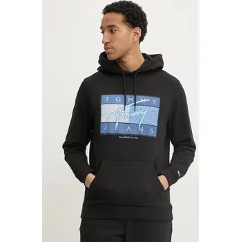 Pánská mikina Bavlněná mikina Tommy Jeans pánská, černá barva, s kapucí, s potiskem, DM0DM21100 99X, vel. L