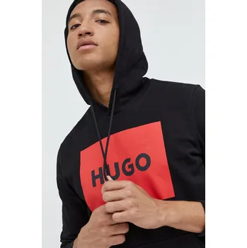 Pánská mikina Bavlněná mikina HUGO pánská, černá barva, s kapucí, s potiskem, 50473168 99X, vel. XL