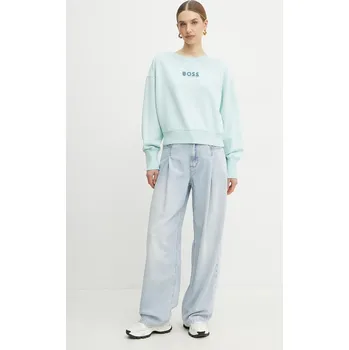 Dámská mikina Bavlněná mikina BOSS Orange dámská, tyrkysová barva, s aplikací, 50540263 06X, vel. XL