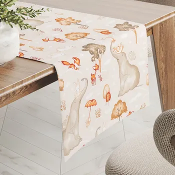 ubrus Dětský bavlněný běhoun na stůl Sandra SA-692 Slon a jeho kamarádi na světle šedobéžovém 20x120 cm