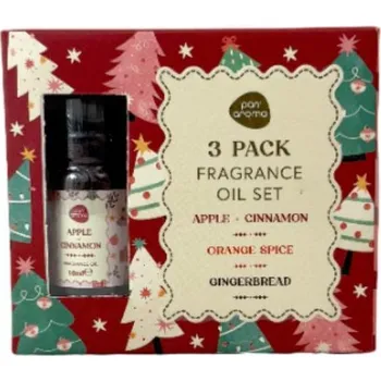 Kosmetická sada PanAroma Vánoční dárková sada vonných olejů Perníček, Jablko a skořice, Kořeněný pomeranč 3x10ml