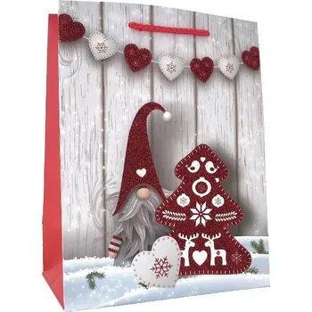 Dárková taška Dárková vánoční taška motiv Skřítek a stromeček 18x23x10cm