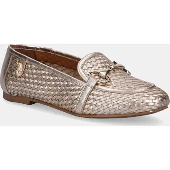 Dámské mokasíny Kožené mokasíny U.S. Polo Assn. CHERY dámské, zlatá barva, na plochém podpatku, CHERY001W/5L3 CHERY001W.5L3 GLD, EUR 36