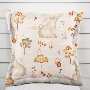 Povlak na polštářek Dětský bavlněný povlak na polštář s lemem Sandra SA-692 Slon a jeho kamarádi na světle šedobéžovém 50 x 60 cm