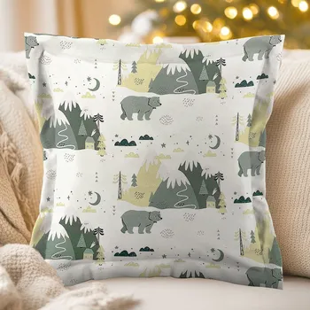 Povlak na polštářek Sametový povlak na polštář s lemem Tamara TMR-031 Medvědi v horách 50 x 50 cm