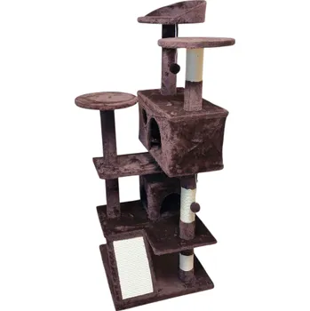 Chovatelství Stabilní škrabadlo pro kočky s pelíšky a boudičkami – výška 130 cm - hnědé