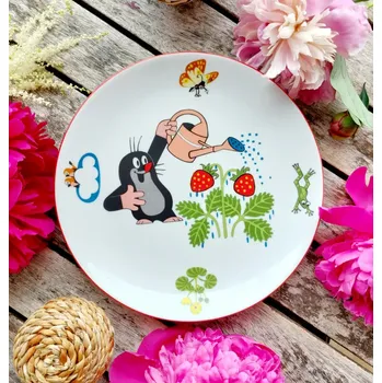 COUP talíř mělký 21 cm, Krteček a jahody, červená linka, Thun 1794 (Porcelánový talíř 1. jakost)