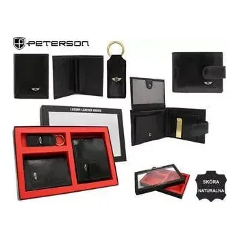 Peněženka Dárková sada: kožená peněženka, pouzdro a klíčenka PETERSON PTN SET3-N79L-VT BLACK