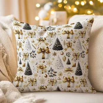 Povlak na dekorativní polštářek Saténový povlak na polštář LUP-507 Vánoční stromky s dárky 30 x 50 cm