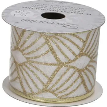 Stuha Ozdobná dekorativní stuha bílo zlatá pavučina 6x270cm