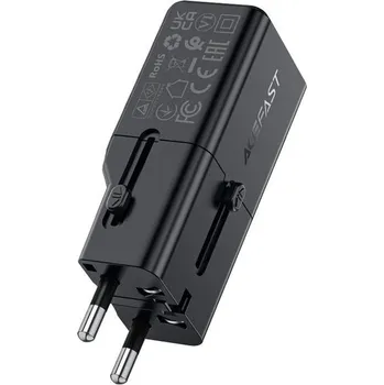 Acefast Cestovní adaptér Z7, GaN, PD30W, USB-C, černý