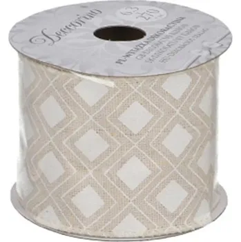 Stuha Ozdobná dekorativní stuha károvaná na béžovém podkladu 6x270cm