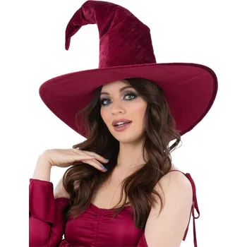 Karnevalový kostým SmiffysČarodějnický klobouk sametový - vínový