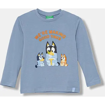 Dětské bavlněné tričko s dlouhým rukávem United Colors of Benetton modrá barva, s potiskem, 3I1XG10KH 3I1XG10KH.P.seasonal 55X, vel. 90