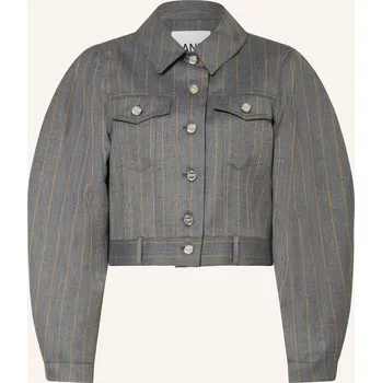 Dámský blejzr Ganni Dámská Bunda Hranatého Střihu, šedá / tmavě žlutá, 38