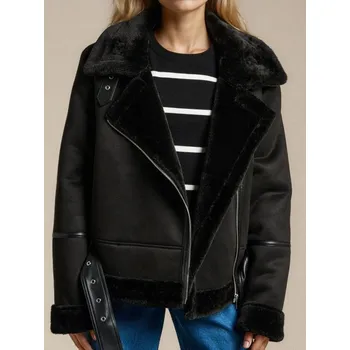 Dámský kabát Sinsay - Bunda typu ramones s kožichem - černá - 610FH-99X - 610FH-99X-S