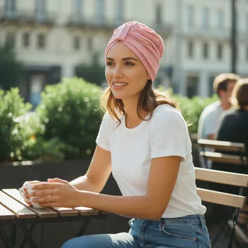 Ebbie Bavlněný turban-twist - PUNTÍKY NA STARORŮŽOVÉ Velikost: 57