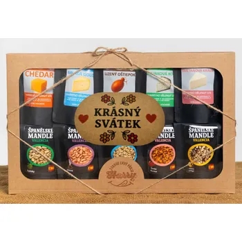 Dárková krabička Křupavý sýr a Španělské mandle Dárková sada 10 druhů krásný svátek (Křupavý sýr a Španělské mandle Dárková sada 10 druhů krásný svátek)