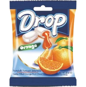 Cukrovinka DROP Orange měkké žvýkací bonbony s pomerančovou náplní 90g