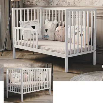 Dětská postýlka Dětská postýlka Magda 60×120 cm bílá s bočnicí – klasická dřevěná postýlka s nastavitelným dnem Druh matrace: bez matrace