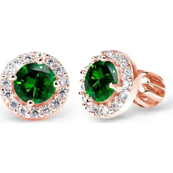 Náušnice Cutie Jewellery Náušnice z růžového zlata se zirkony Z60168R Barva: Zelená