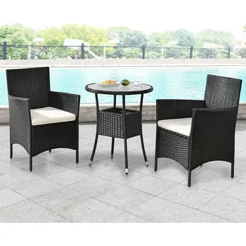 Zahradní sestava FurniGO Balkónový set Bayamo - černý + krémové podušky