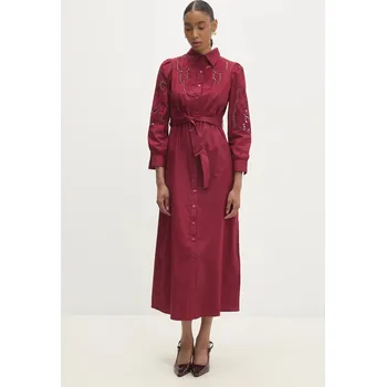 Dámské šaty Bavlněné šaty Answear.LAB vínová barva, midi V3415.fos 83X, vel. XL