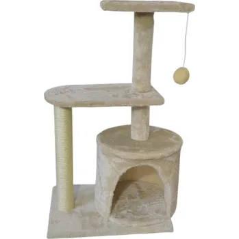 Kočičí škrabadlo DD-11 béžové výška 70 cm s domečkem a odpočívadlem