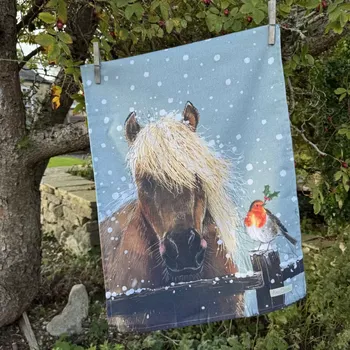 Utěrka Kuchyňská vánoční utěrka Horse and Robin, Alex Clark (Kuchyňské utěrky s ptáčkem, kůň, )