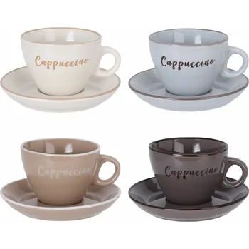 Sada 4 kameninových šálků s podšálky Cappuccino 220 ml, mix barev