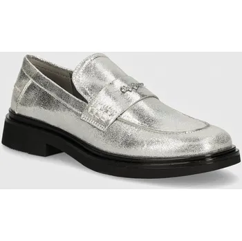 Dámské mokasíny Mokasíny Pepe Jeans PLS10424 dámské, stříbrná barva, na plochém podpatku, PENNY GLOSS SLV, EUR 40
