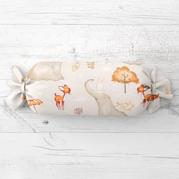 Dekorativní polštářek Dětský polštář válec bonbon Sandra SA-692 Slon a jeho kamarádi na světle šedobéžovém 15x60 cm