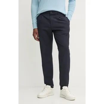 Dámské kalhoty Vlněné kalhoty Tommy Hilfiger tmavomodrá barva, jednoduché, MW0MW36732 59X, vel. 54