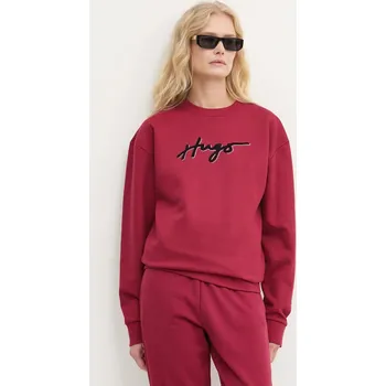 Dámská mikina Bavlněná mikina HUGO dámská, vínová barva, s aplikací, 50528579 83X, vel. XS