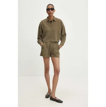 Dámské kraťasy Lněné šortky Answear.LAB zelená barva, high waist 19640.tjs 87X, vel. S