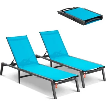 Zahradní lehátko Venkovní lehátka VEVOR, hliníková zahradní lehátka s nastavitelnými 5 polohami, skládací bazénová lehátka, polohovací a plochá opalovací křesla na terasu, pláž, bazén, modrá, 2 ks