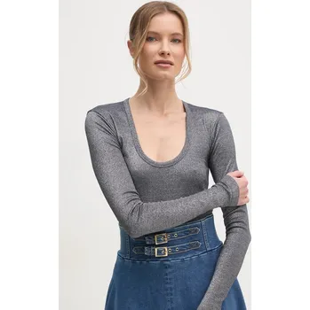 Tričko s dlouhým rukávem Pinko stříbrná barva, 104650 A2CQ 104650.A2CQ SLV, vel. L