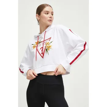 Dámská mikina Bavlněná mikina Guess ZOEY dámská, bílá barva, s kapucí, vzorovaná, V4GQ04 KC6V1 V4GQ04.KC6V1 00A, vel. S