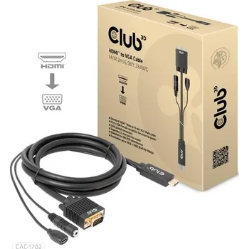 Elektrická zásuvka Club3D kabel HDMI na VGA + audio jack, 2m, černý