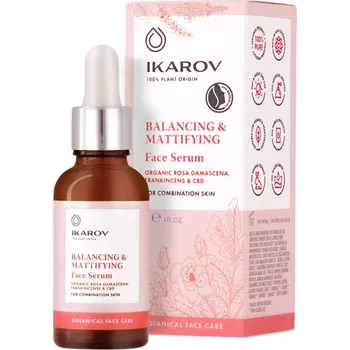 Pleťové sérum Ikarov Přírodní sjednocující a zmatňující pleťové sérum s výtažkem z Rosa Damascena, kadidlem a CBD pro smíšenou pleť