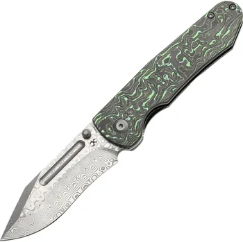 kapesní nůž KANSEPT Superhawk Damascus 0,157" / 4,0mm Blackwash Titanium & Green Carbon Fiber K1084B3