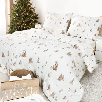 Povlečení Goldea Vánoční flanelové povlečení - Beskydy bílé 140 x 200, 70 x 90 cm zip